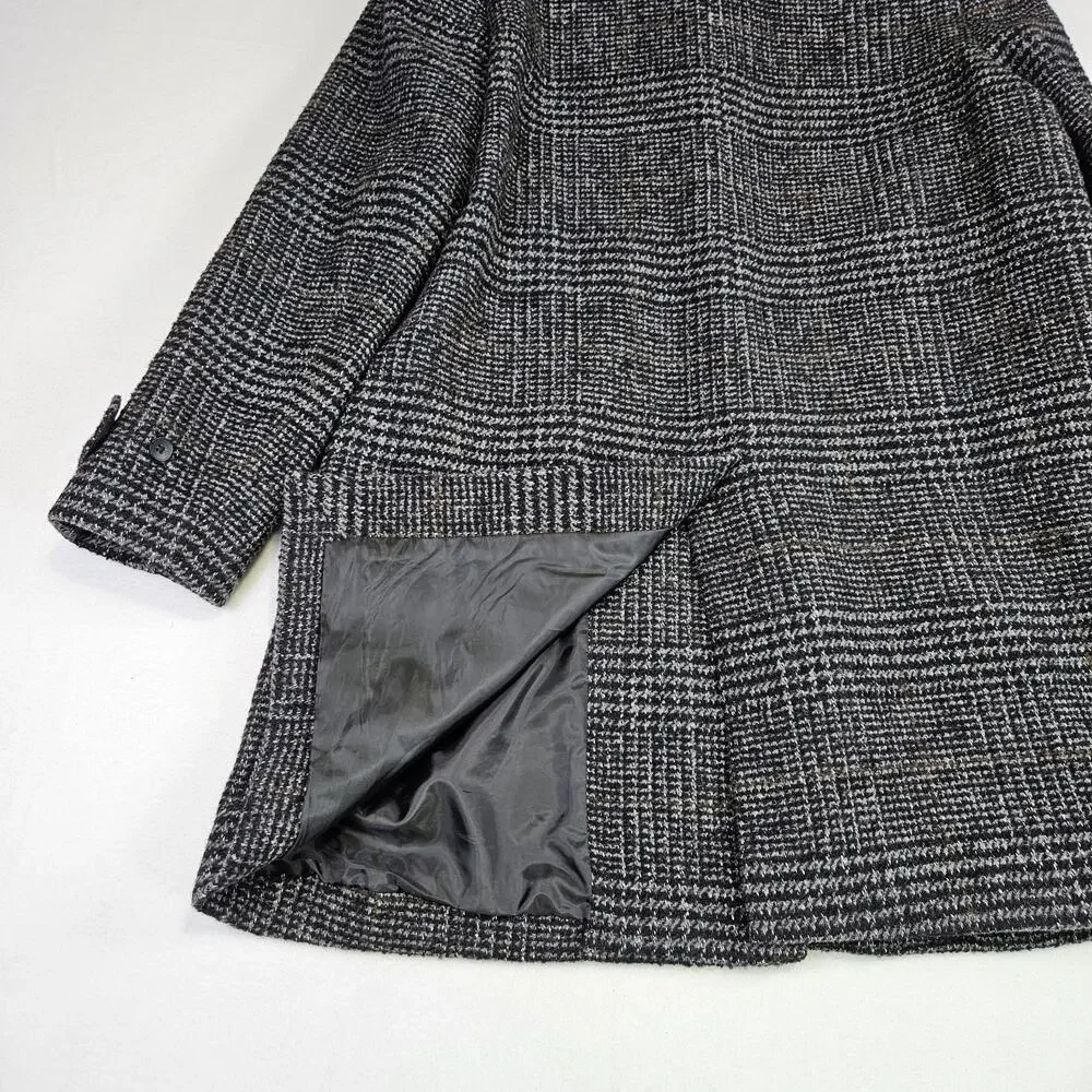 J.Crew Thompson Tweed Overcoat Men 40 Herringbone Plaid Wool Blend Black Heavy M